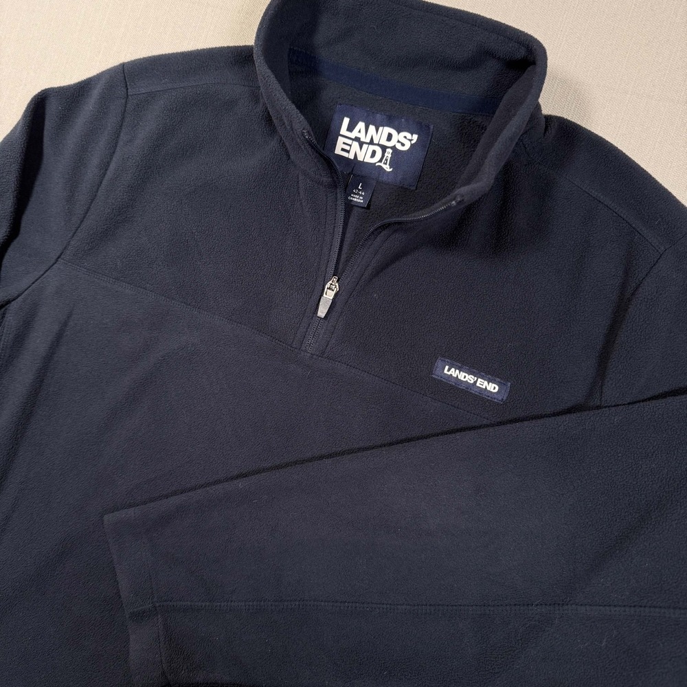 Lands End Mens Quarter Zip Fleece Pullover Navy Blue Large Gorpcore RN62830